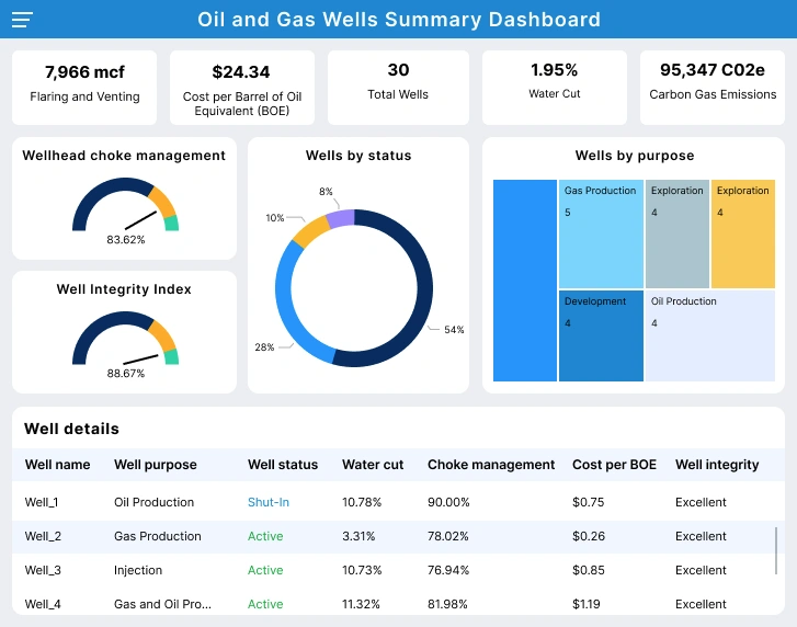 Oil and Gas Wells Summary Dashboard